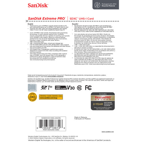 SanDisk SD 128GB Extreme Pro 200MB/s UHS-I Class10 U3 V30 - 4